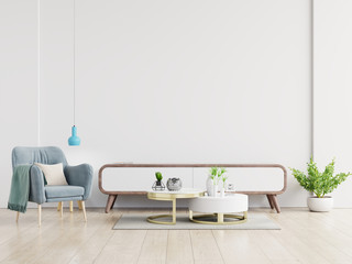 Modern living room interior armchair ,TV on cabinet in modern living room.