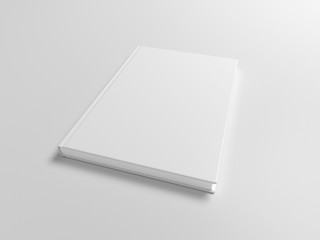 Blank book cover mock up on white background. Wide angle side view in perspective . 3d illustration