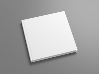 Blank square book cover mock up on gray background. Side view. 3d illustration