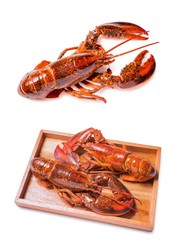 Cooked and boiled red lobster isolated on a white background,Fresh boiled crayfish on white isolated background