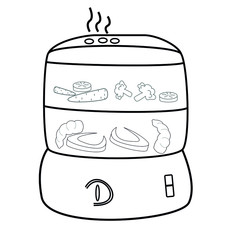 steamer vector outline illustration, kitchen appliances