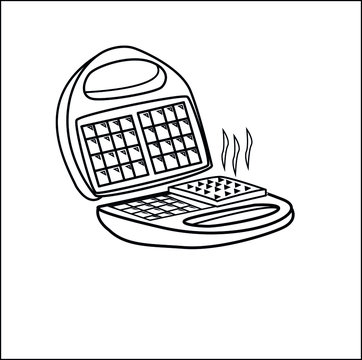 vector outline illustration waffle iron, 