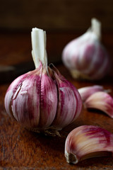 garlic bulb on wood. garlic close-up, garlic clove