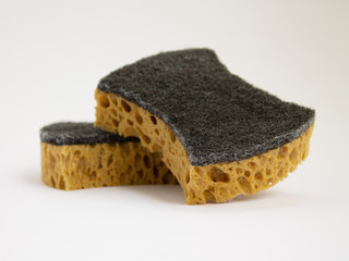 sponge for washing dishes, and pure yellow on a white background
