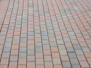 Perspective Close Up View Red Gray Grey Brick Stone Street Road Sidewalk Pavement Texture Background