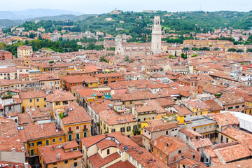 Roofs of Verona, Italy as seem from the Lamberti tower height, Torre dei Lamberti