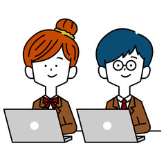 パソコンをする学生男女