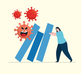 woman with infographic of economic impact by covid 2019 vector illustration design