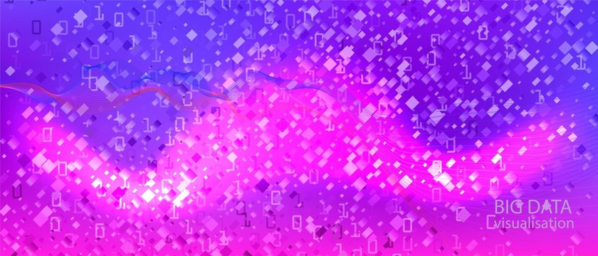 Cyber Monday Vector Wallpaper. Fractal Flow Glow Technology Funky Music Layout. Purple Pink Blue Background. Digital Equalizer 