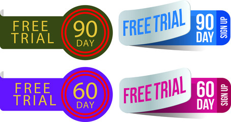 60 and 90 day Free Trial stamp vector illustration. Free trial badges. Vector certificate icon