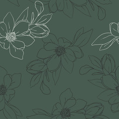 Seamless floral pattern. Vector summer illustration with linear flowers. Hand drawn nature texture in pastel colors.