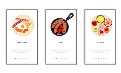 Set of food menu mobile app