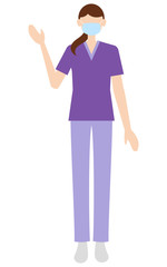 医療・看護の現場で働くマスクの女性のイラスト