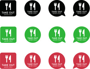 お持ち帰り、TAKEOUTのアイコンのセット／イラスト