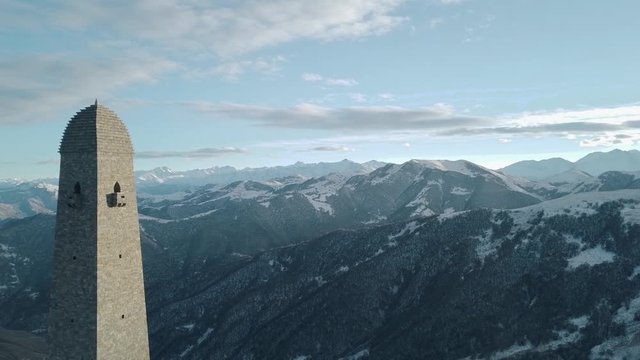 Chechen watchtower in mountains
