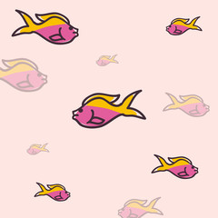 Purple and yellow fishes animals vector design