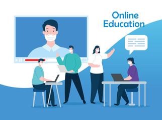 group people in education online vector illustration design