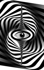 Escher's surreal style. Magic eye. Movement abstract black and white waves background.