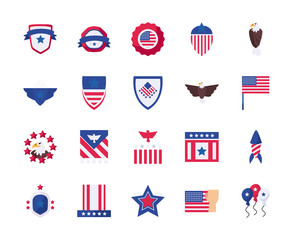 Independence day flat style icon set vector design