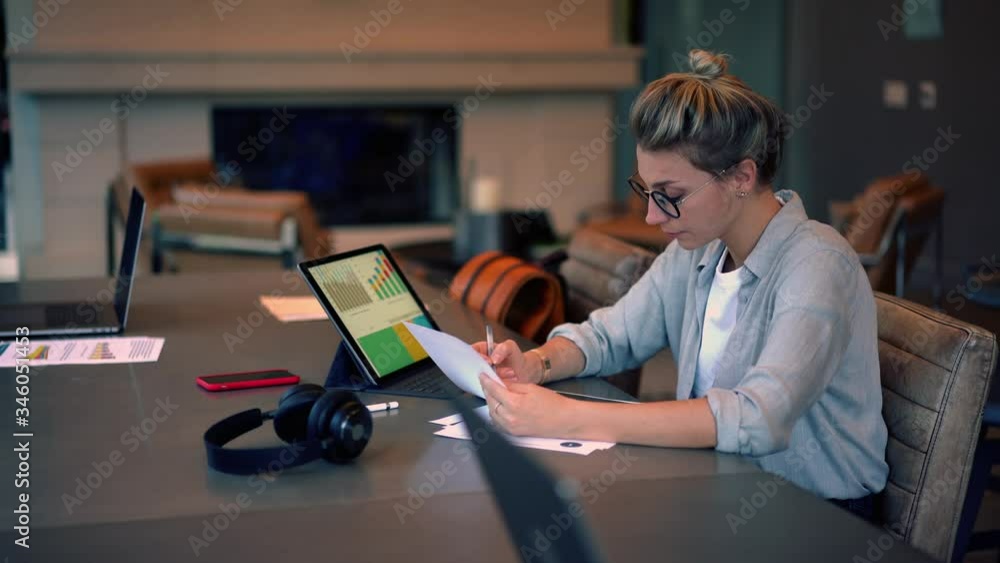 Aufkleber young female student in optical spectacles for vision correction learning how to create graphic char