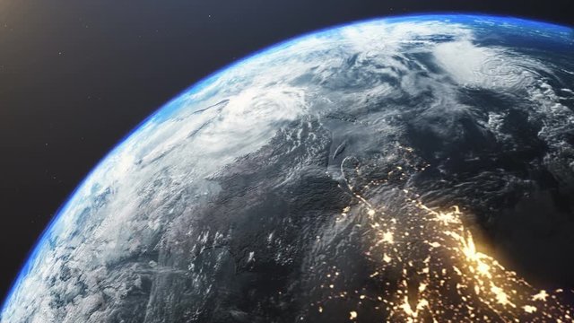 Rotating planet Earth with a real tilt axis and direction of rotation. Elements of this video furnished by NASA