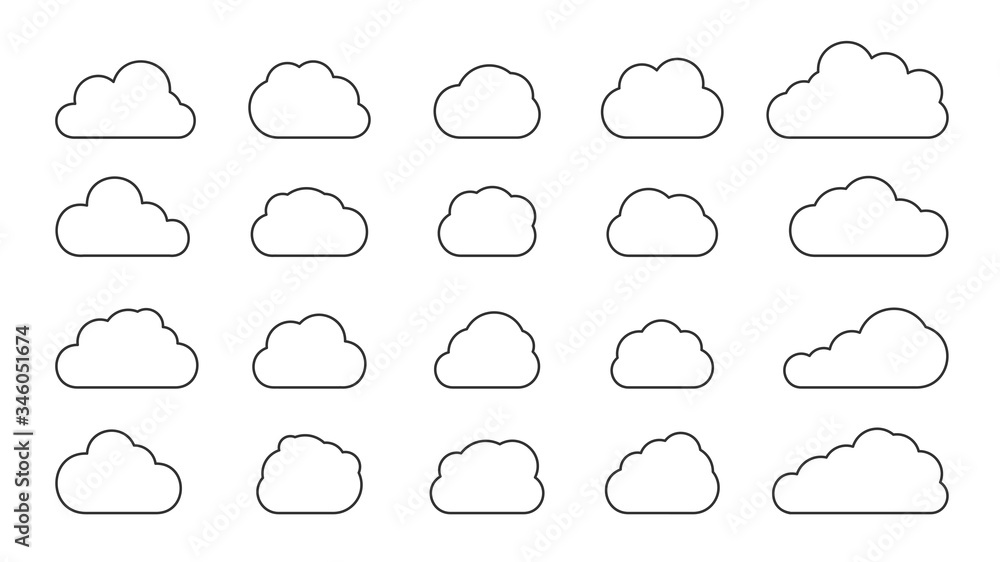 Aufkleber clouds black outline weather icon set. empty contour design element of climate, atmosphere. bubble t