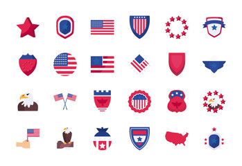 Fototapeta premium Independence day flat style icon set vector design
