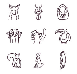 Animals line style icon set vector design