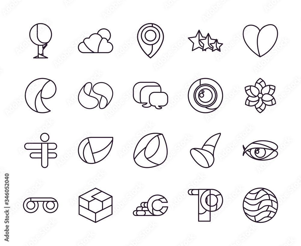 Poster abstract shapes line style icon set vector design