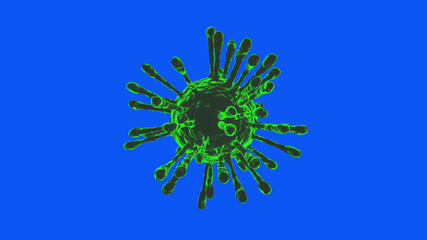 Fototapeta na wymiar COVID-19 Coronavirus Cell Green Isolated. Blue Screen. 4K UHD. 3d rendering. 
