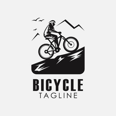 Obraz premium Minimalist retro bicycle, mountain bike, downhill sport logo design vector template