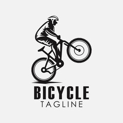 Fototapeta na wymiar Minimalist retro bicycle, mountain bike, downhill sport logo design vector template