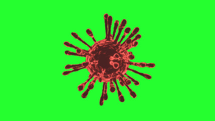 COVID-19 Coronavirus Cell Red Isolated. Green Screen. 4K UHD. 3d rendering. 