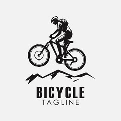Minimalist retro bicycle, mountain bike, downhill sport logo design vector template