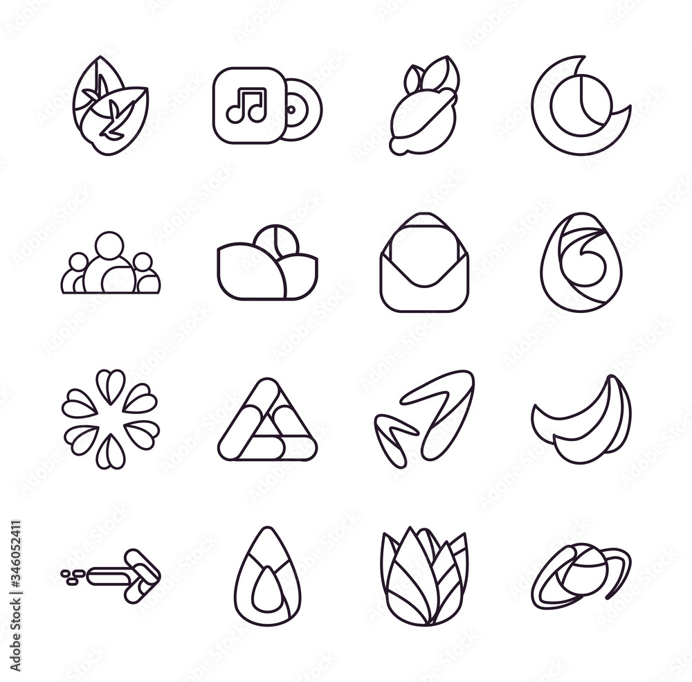 Poster abstract shapes line style icon set vector design