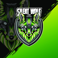 Green wolves mascot esport logo design