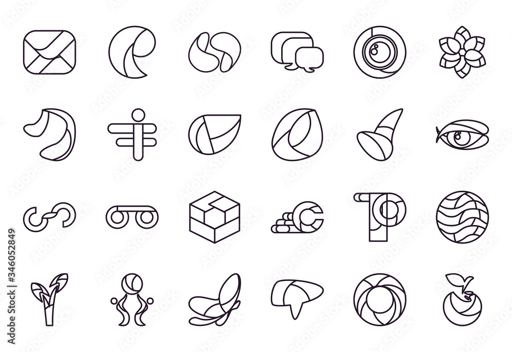 Poster abstract shapes line style icon set vector design