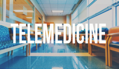 Telemedicine theme with a medical office reception waiting room background