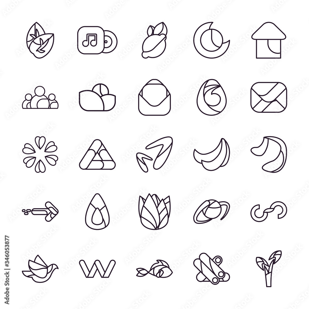 Poster abstract shapes line style icon set vector design