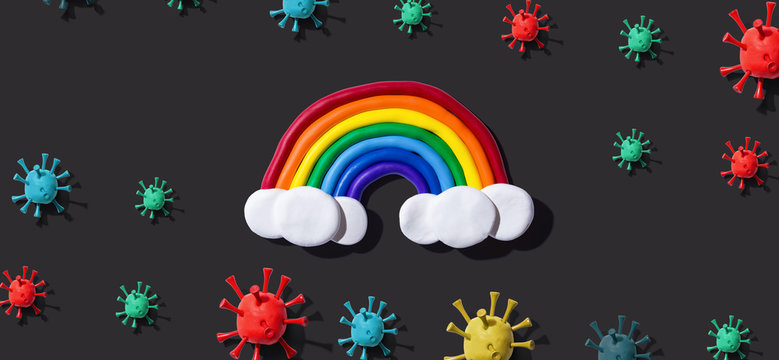 Coronavirus Theme With Rainbow As Expression Of Positivity