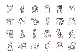 Fototapeta premium Ikona stylu linii zwierząt wektor zestaw