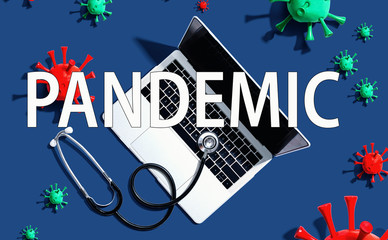 Pandemic theme with stethoscope and laptop computer