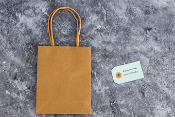 home delivery of groceries, market bag with Essential Groceries label