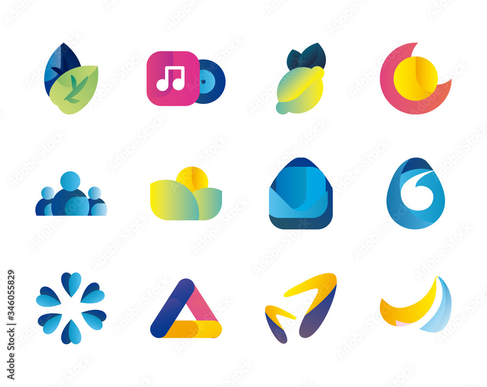 Poster abstract shapes gradient style icon set vector design