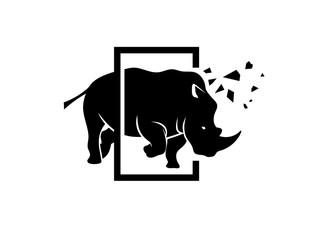 powerful angry rhino creative logo concept vector illustration © krustovin