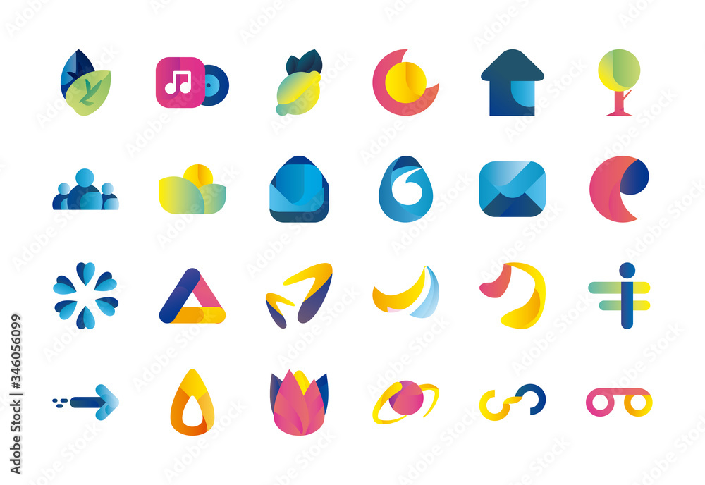 Poster abstract shapes gradient style icon set vector design
