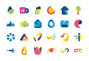 Abstract shapes gradient style icon set vector design