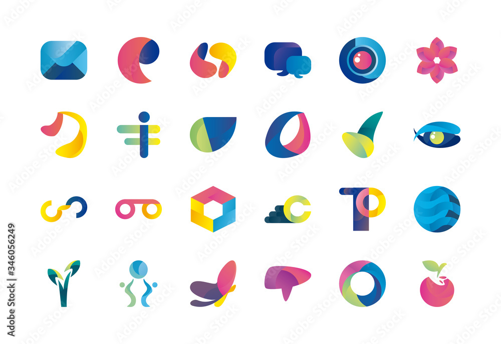 Poster abstract shapes gradient style icon set vector design