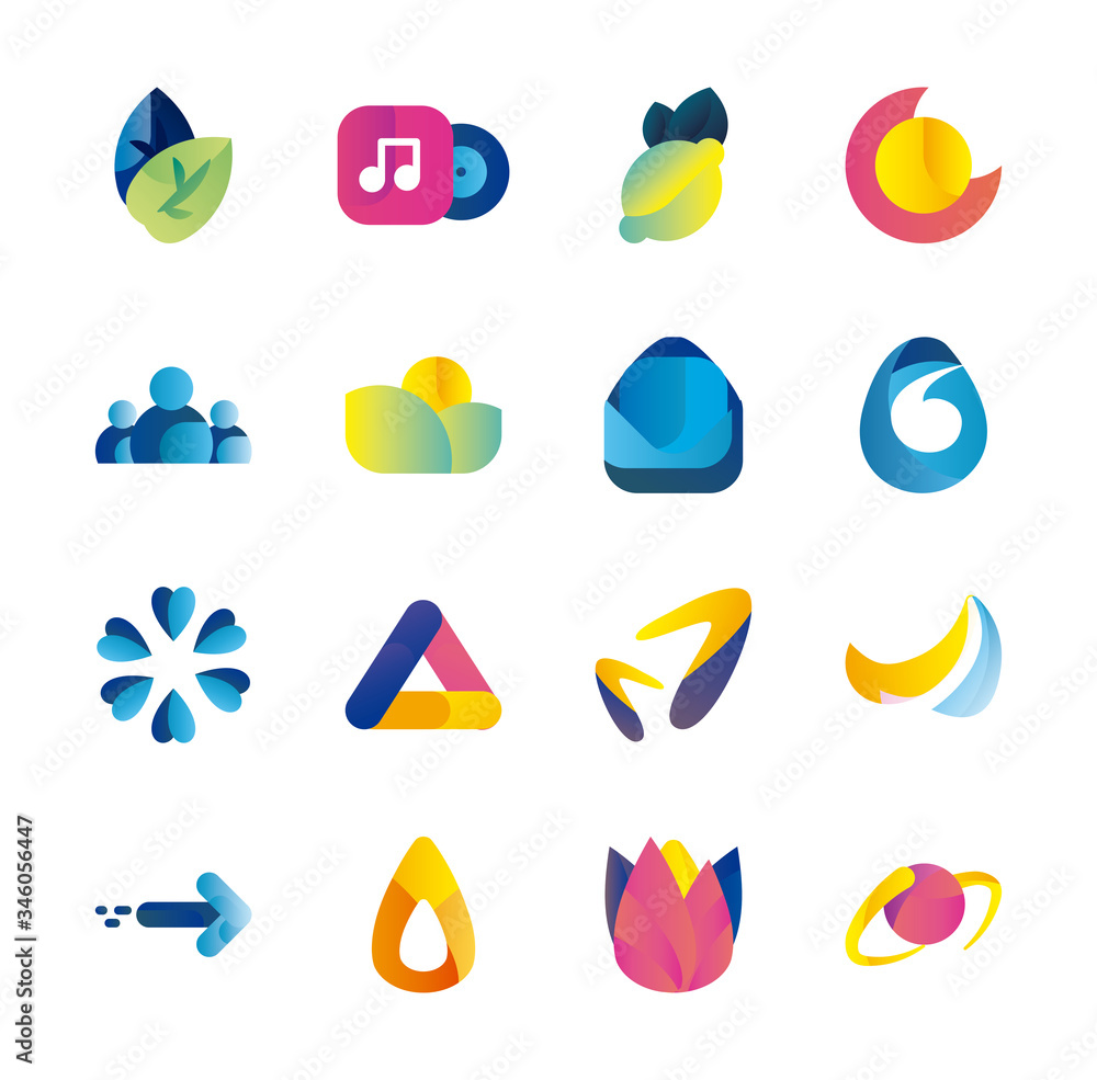 Poster abstract shapes gradient style icon set vector design