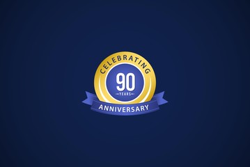90 Years Anniversary Celebrating Blue Logo Vector Template Design Illustration